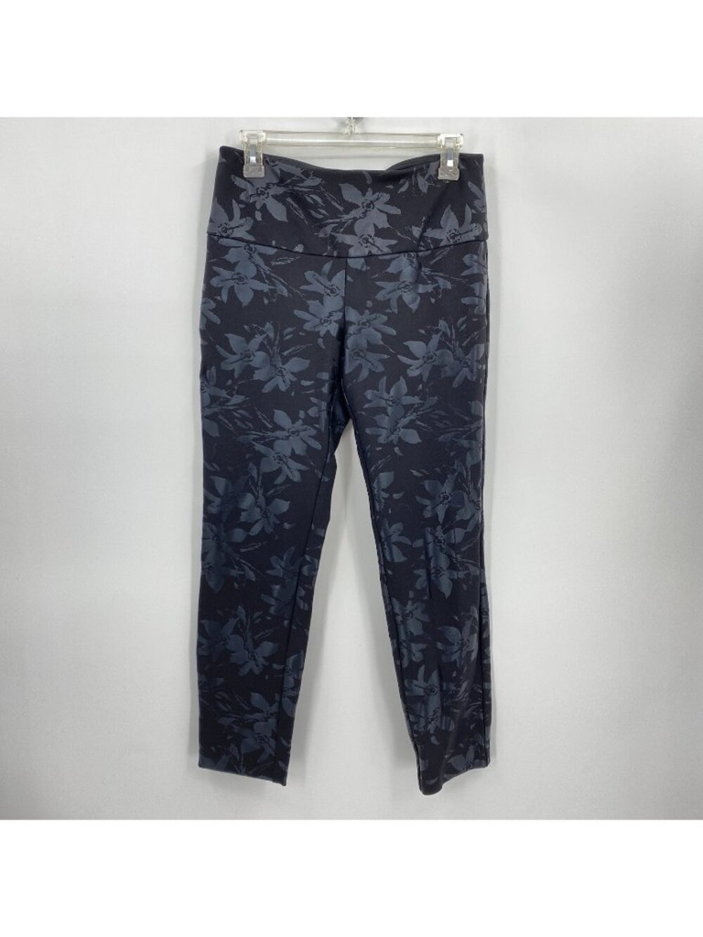 Soft Surroundings Black Floral Pull On Stretch Pants Leggings Slim Sz Petite S